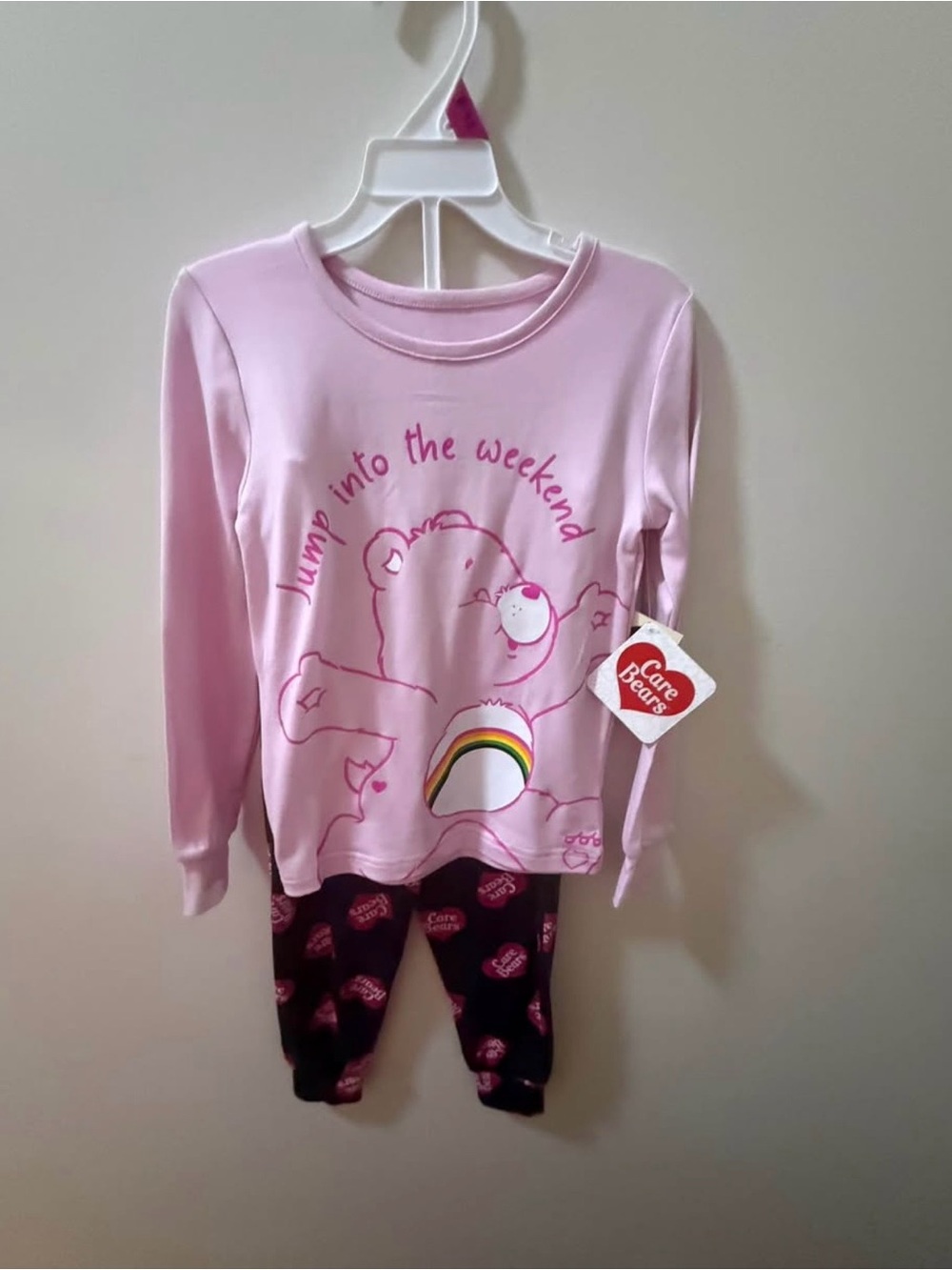 Care Bears Pink and Black Girls' Pajama Set with Rainbow Graphic